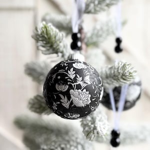 Sets of Black & White Christmas Ornaments Handmade, Unique Teacher Gifts, Elegant Christmas Ornaments Vintage Inspired,Classic Holiday Decor