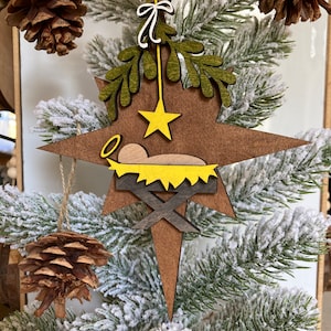 Wooden Nativity Ornament, Pastor Gift, Our God is an Awesome God, Religious Christmas Ornaments, Baby Jesus Manger Ornament
