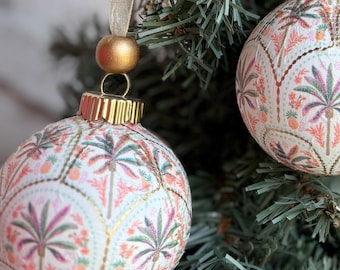 Sets of Palm Tree Ornaments Handmade, Coral Beachy Summer Decoration, Unique Christmas Beach Decor, Tropical Palmtree Bauble Xmas Decor