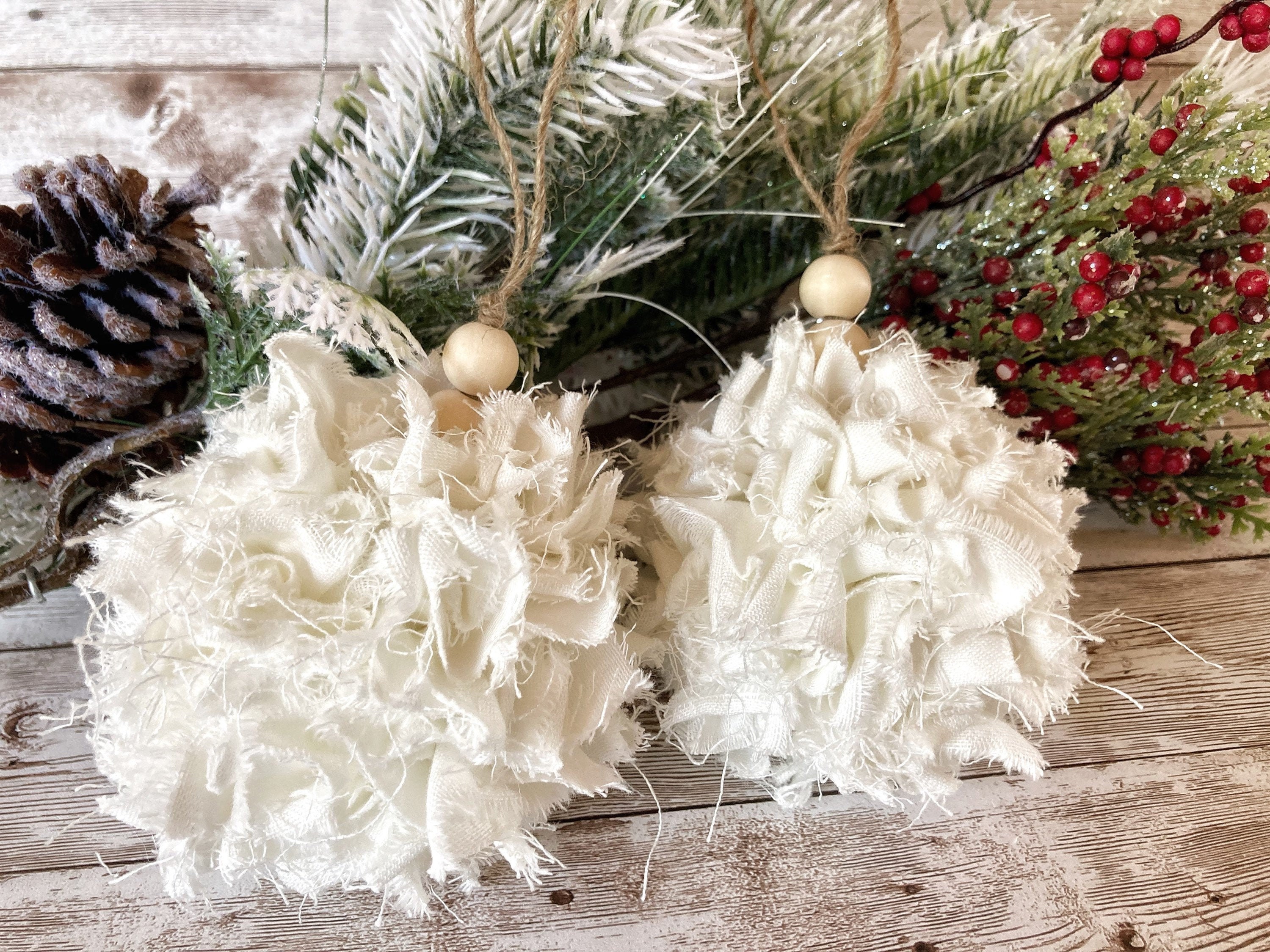 開催中セール一覧 Shabby 2 of Set Farmhouse Unique Ornaments, Christmas ラッピング・包装