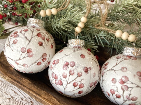 Sets of Winter Berry Handmade Christmas Ornaments White & Red - Etsy