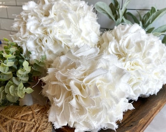 Set of 3 Farmhouse Chic Rag Balls, Centerpiece Dough Bowl Fillers, Off White Mantle Decoration, Boho Rustic Wedding Decor, Christmas Decor