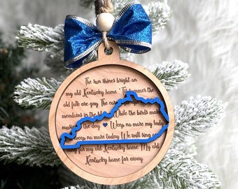 Large Ky Ornaments, Handmade Blue Christmas Ornament, Old Kentucky Home Xmas Decoration, Unique Teacher Gifts,KY Wood Decor for the Holidays