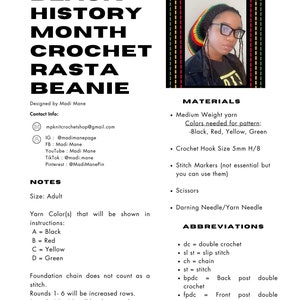 Digital Pattern Download! Black History Month Rasta Beanie PDF