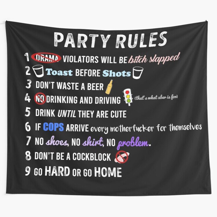 Party Rules Funny Tapestry College Dorm Decor Party Rules Etsy
