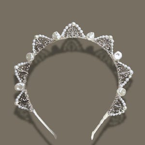 Art Deco Pearl Tiara for 2026 Brides |  Geometric Crown with Artisan Craftsmanship