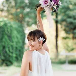 Porcelain Leaf & Crystal Bridal Ear Cuff, Boho Wedding Ear Wrap