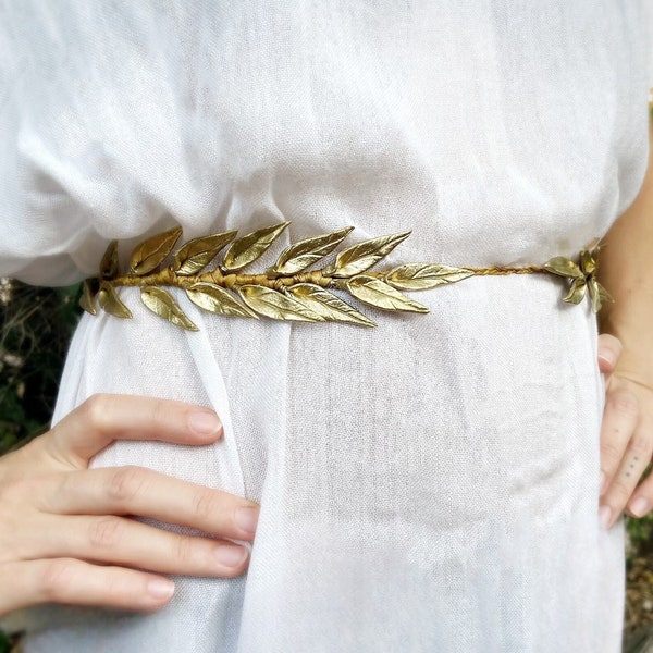 Bridal Belt for Wedding Dress, Gold Leaf Bridal Belt, Thin Bridal Belt, Simple Beaded Sash, Wedding Belt Earthy