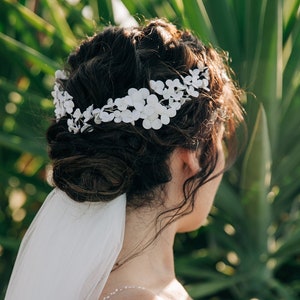 Clay Flowers Headpiece for Bride, Romantic Wedding Hair Vine