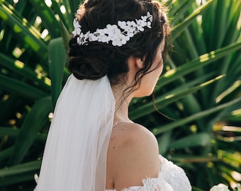 Tocado de flores de arcilla para novia, romántica enredadera para el cabello para bodas