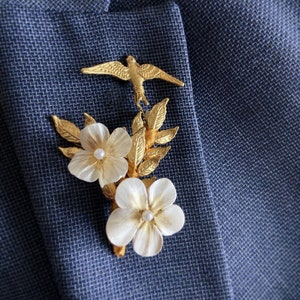 Art Deco Style Groom Lapel Pin, Boutoinner for Him, Floral Suit Pin