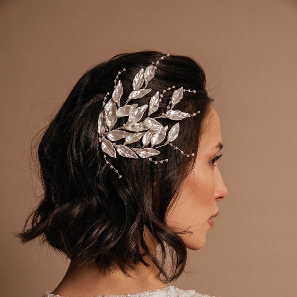 Leaf Bridal Hair Piece, Boho Bridal Headpiece, Side Hair Vine