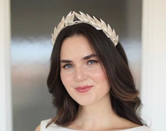 White Laurel Leaf Bridal Headband, Handmade Grecian Wedding Headpiece