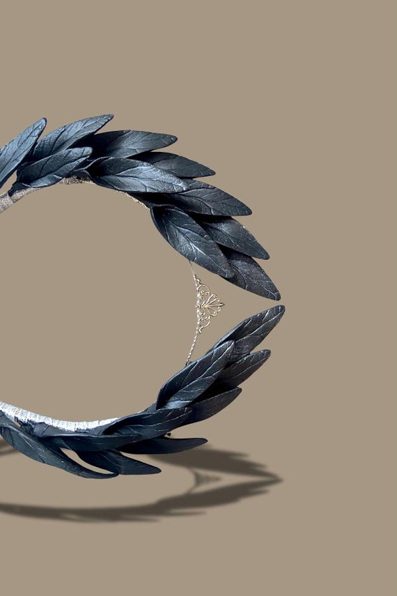 Renaissance Black Leaf Crown for 2026 Gothic Bride | Baroque Raven Diadem