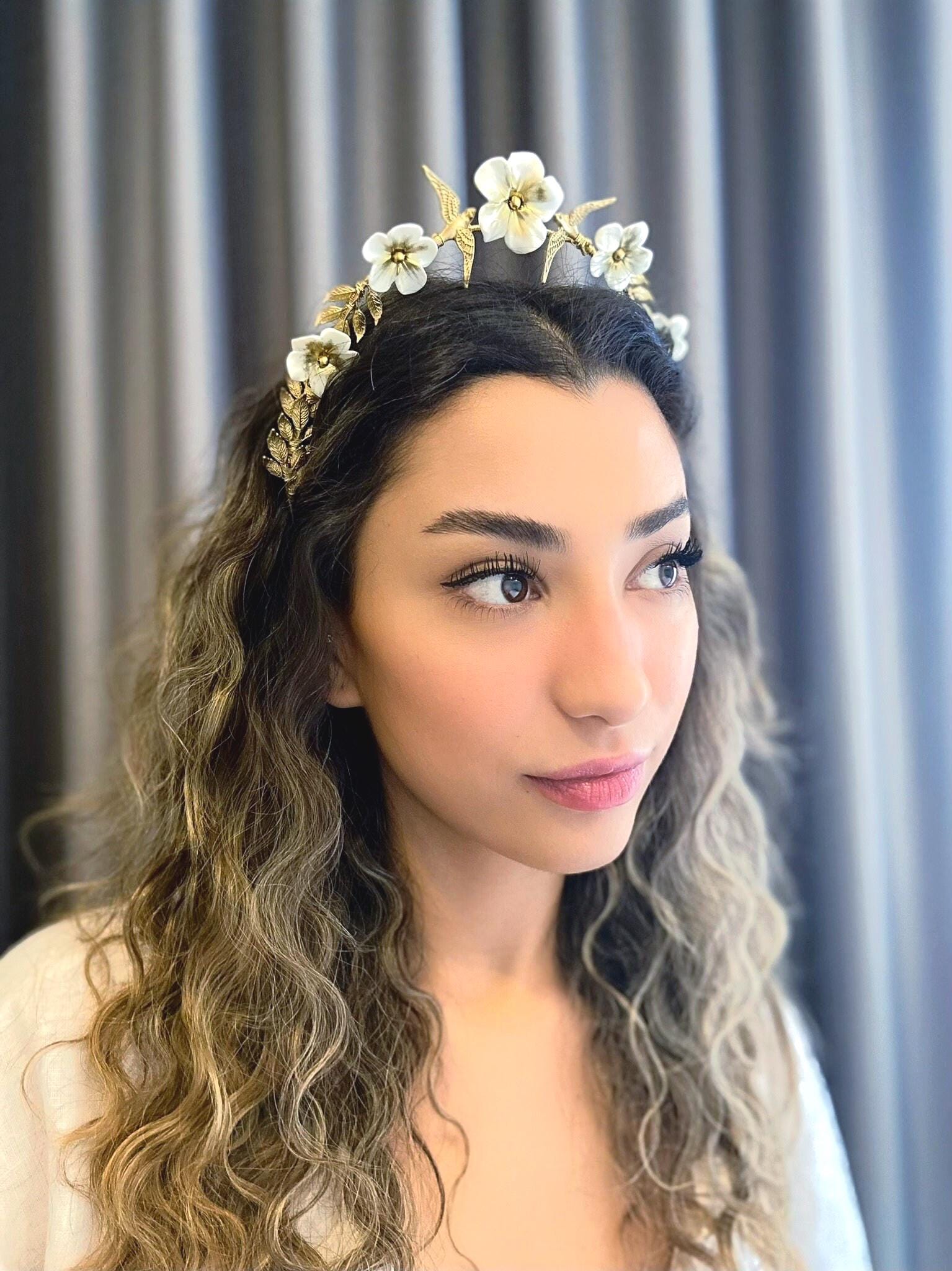 Goldener Halo Haarreif – Krone Mit Perlen, Handgefertigt – Für Hochzeit, Braut & Festliche Anlässe