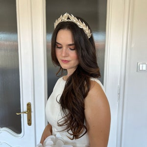 White Laurel Leaf Bridal Headband, Handmade Grecian Wedding Headpiece image 3