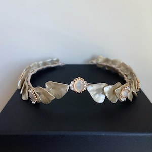 Vintage Porcelain Leaf Forhead Bridal Headpiece, Elven Crown