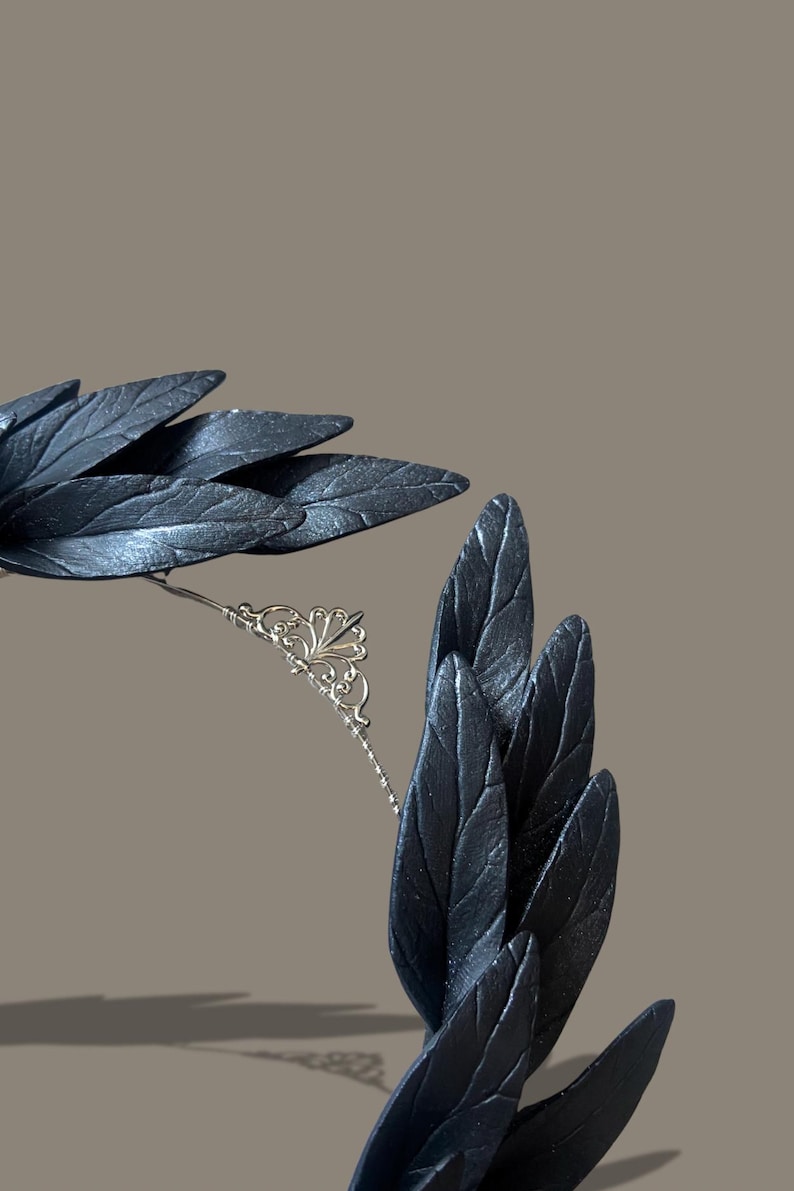 Renaissance Black Leaf Crown for 2026 Gothic Bride | Baroque Raven Diadem image 5