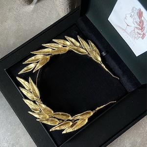 Diadema nupcial de hoja de laurel blanca, tocado de boda griego hecho a mano Oro