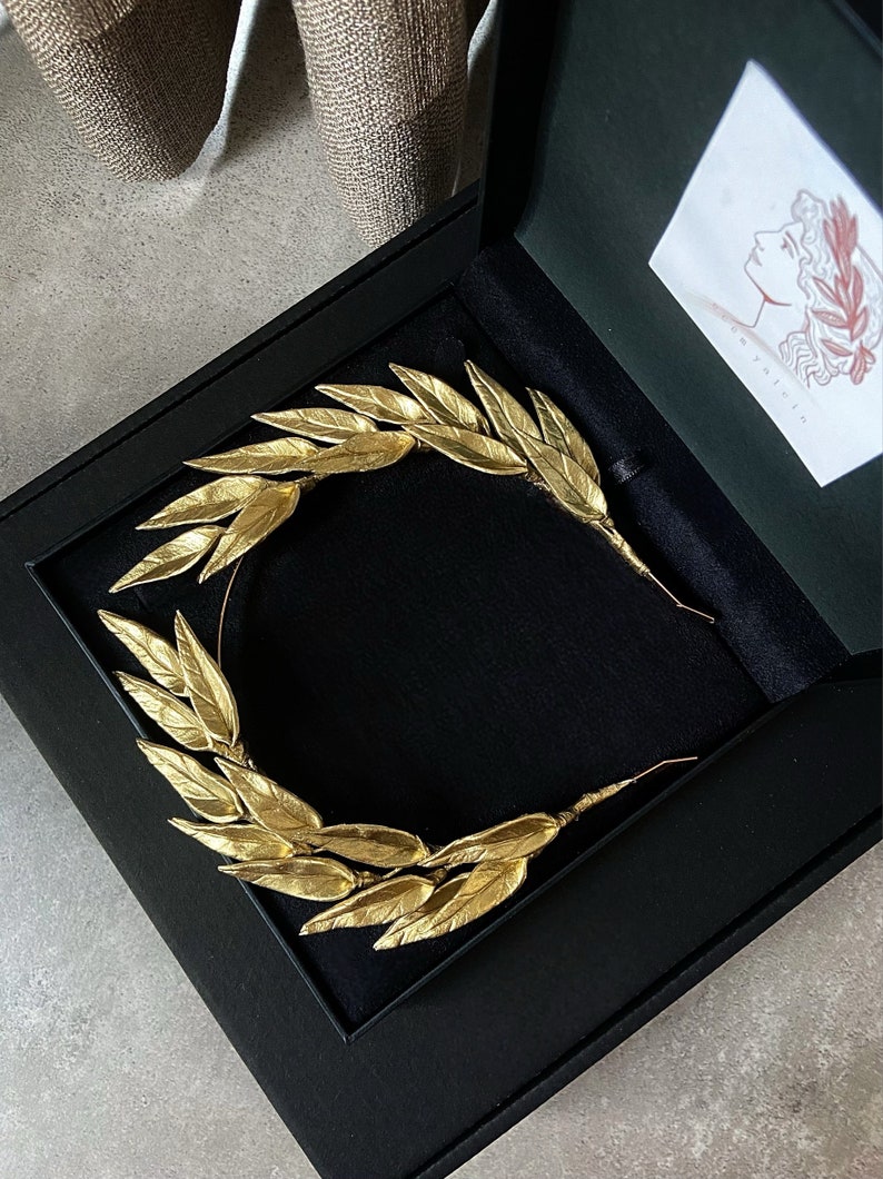 Diadema nupcial de hoja de laurel blanca, tocado de boda griego hecho a mano Oro