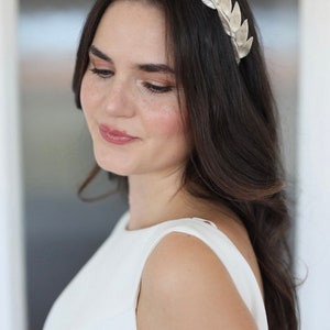 Diadema nupcial de hoja de laurel blanca, tocado de boda griego hecho a mano Blanco