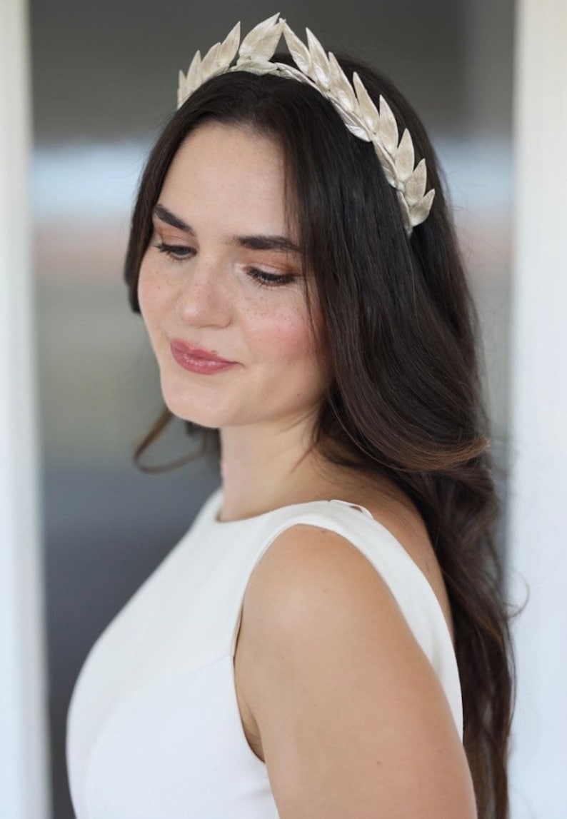 White Laurel Leaf Bridal Headband, Handmade Grecian Wedding Headpiece White