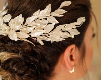 Tocado de hojas para novia bohemio, corona de porcelana para el cabello de boda