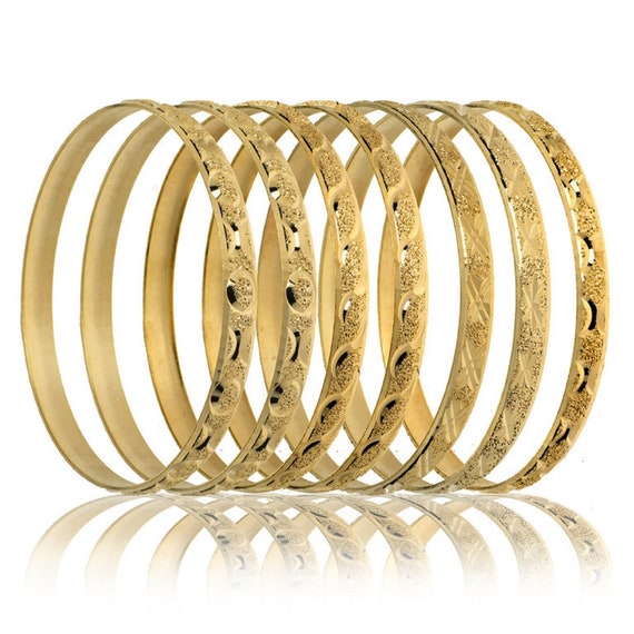 Mexican 7-Pack Semanario Bangle Bracelets - 14Kt Gold Layered 6MM