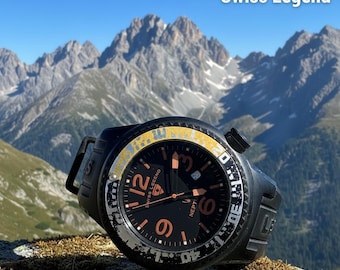 Refurbished Swiss Legend Neptune Mens watch Black & RoseGold Tone 52mm case