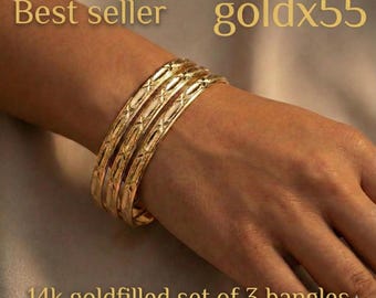 14K Echtgold gefüllt Set mit 3 Armreifen für alle Altersgruppen mit Garantie