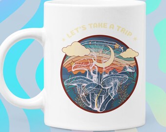 Zauberpilz-BECHER, Lets Take a TRIP Zauberpilz, psychedelische Tasse, Kaffeetasse, TEE-Tasse, Regenbogen-Becher, Trippy Boho-Becher