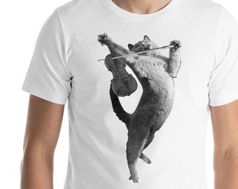 Cat Fiddle T-shirt | mens cat playing Violin tshirt | music tee | mens graphic t shirts Short-Sleeve Unisex T-Shirt