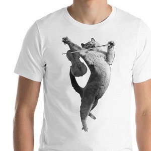 Cat Fiddle T-shirt | mens cat playing Violin tshirt | music tee | mens graphic t shirts Short-Sleeve Unisex T-Shirt