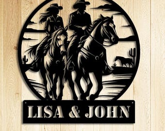 Metal Cowboy Wall Art, Metal Cowgirl Western Art, Cowboy Art, Ranch Landscape Art, Rustic Western Decor, Metal Wall Art, Wall Hanging Sign