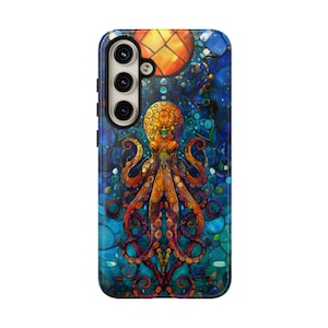 Octopus Stained Glass Phone Case for iPhone, Galaxy & Pixel | Custom Protective Ocean Case | Unique Undersea Art Gift for Her or Him
