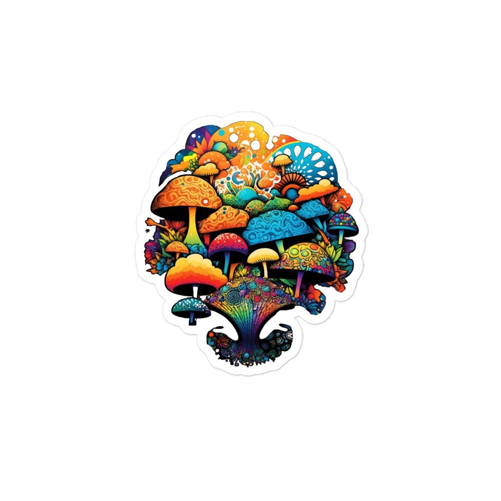 Discover Psychedelic Mushroom flower bloom Sticker, Fairy Mushroom Vinyl Sticker, Wildflower Waterproof Water Bottlesticker