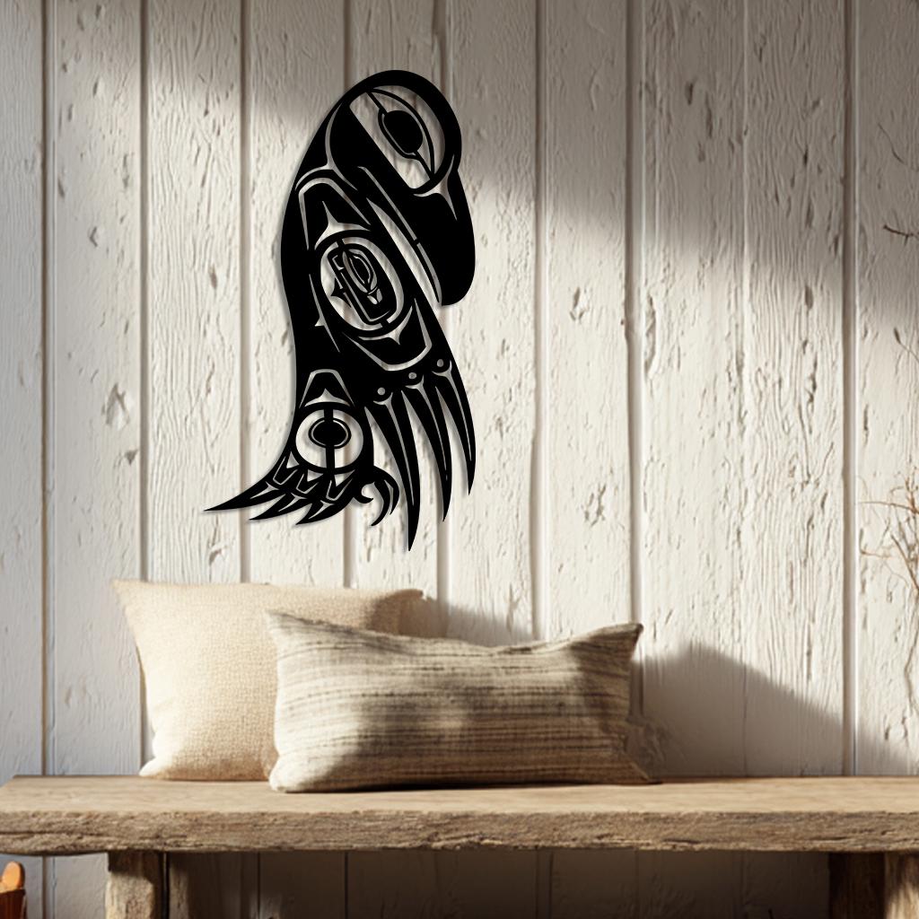 Northwest Tribal Raven Totem Pole Metal Art | Native American Coastal ...