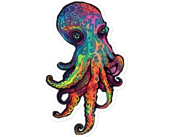 Pegatinas sin burbujas Trippy Psychedelic Rainbow Cute Octopus