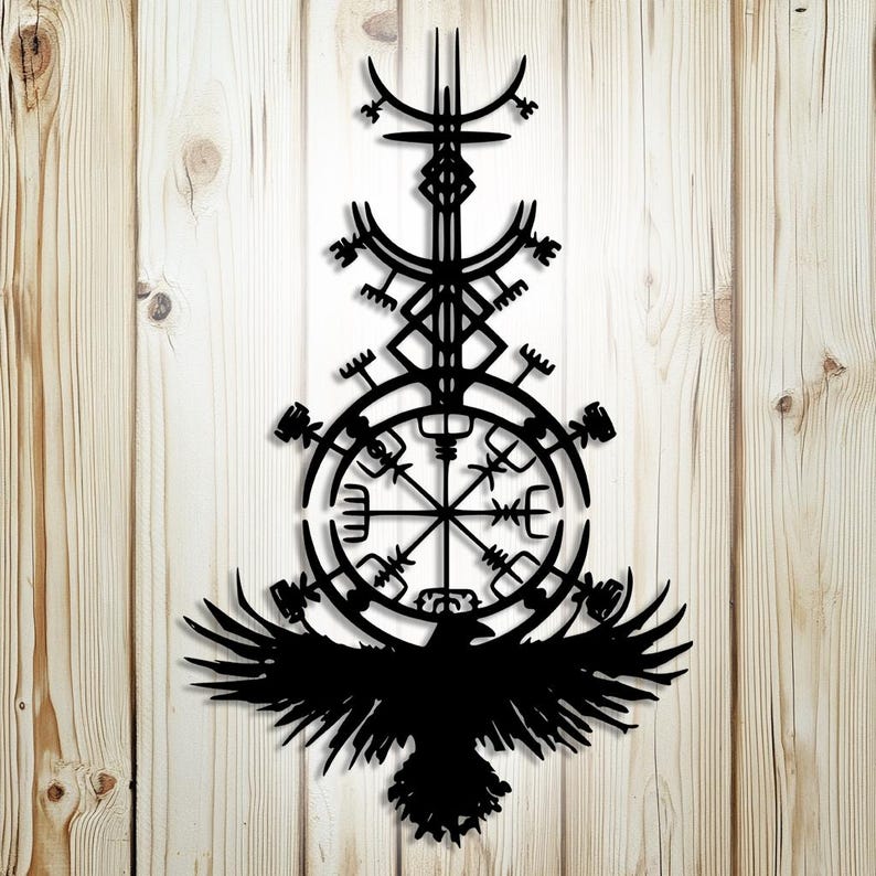 Viking Compass & Raven Metal Sign – Norse Vegvisir Wall Art | Odin’s ...