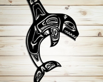 Northwest Tribal Orca Totem Pole Metal Art | Native Pacific