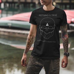 Nothing is true - Nietzsche chaos magick T-shirt, Science, metaphysics, Esoteric Order of Assassins, Black Mens Shirt