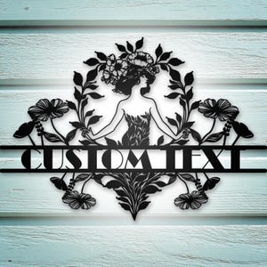 Art Nouveau Wildflower Metal Wall Art, Custom Metal Metal Garden Sign, Personalized Welcome Sign with Name | Farmhouse Porch & Floral Décor