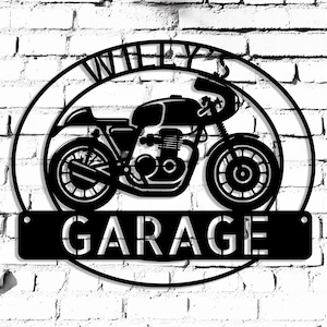 Cafe Racer Metal Garage Sign | Custom Motorcycle Wall Art | Man Cave Decor | Vintage Triumph Biker Lover Gift, Classic Motorcycle