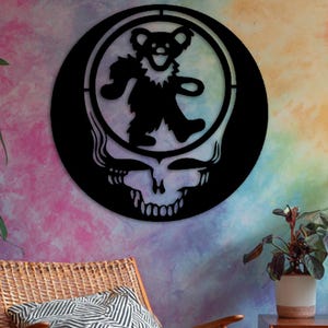 Steal Your Face Grateful Dead Dancing Bear Metal Sign – Psychedelic Wall Art for Music Room, Jam Space, or Boho Decor | Deadhead Gift