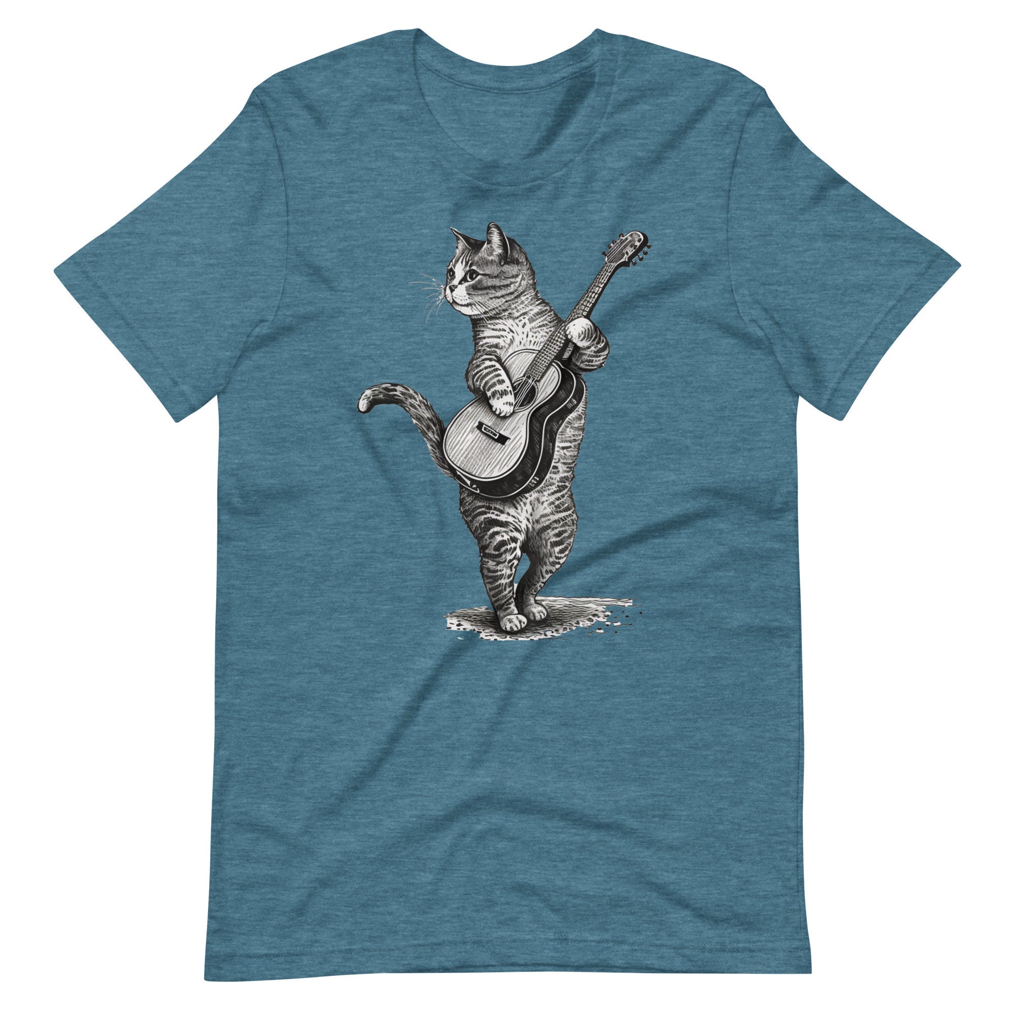 Cat Guitar T-shirt Mens Cat Playing Acoustic Guitar Camping - Etsy