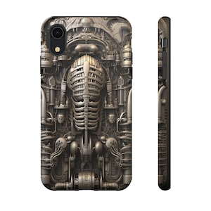 Funda para iPhone de arte de terror biomecánico / Diseño alienígena inspirado en Sci-Fi HR Giger para iPhone 15, 14, Pro Max, 13, 12 Samsung S23, S22, S21, Pixel