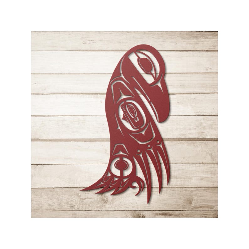 Northwest Tribal Raven Totem Pole Metal Art | Native American Coastal ...