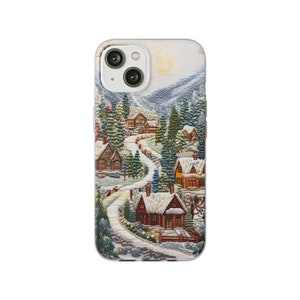 Christmas Phone Case for iPhone 15/14/13/12/11 Pro/Max, Samsung Galaxy - Xmas Cute Embroidery Style Village Phone Case Xmas Holiday Festive
