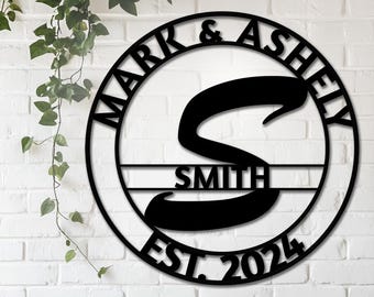 Custom family name metal monogram sign, last name sign, custom anniversary gift, personalized wedding gift, bridal shower gift, metal sign