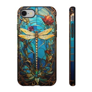 Custodia per telefono con libellula in vetro colorato Art Nouveau vintage per custodia per iPhone 15, 14, Pro Max, 13, 12 e custodia per telefono Samsung S23, S22, S21, Pixel